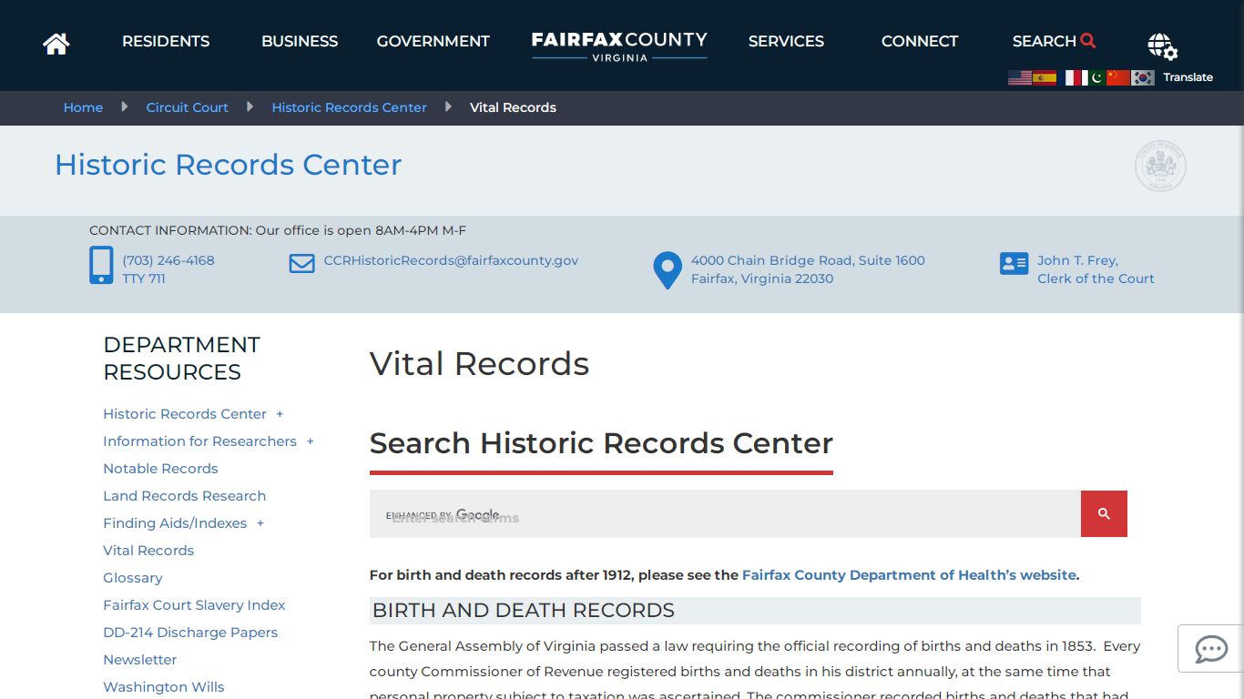 Vital Records | Circuit Court - Fairfax County