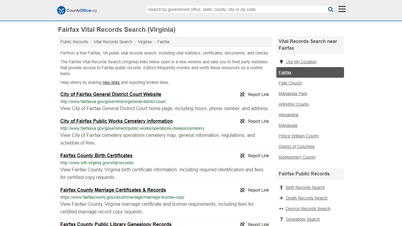 Fairfax Vital Records Search (Virginia) - County Office