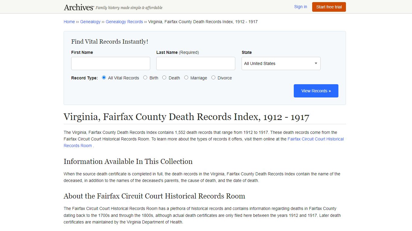 Virginia, Fairfax County Death Records | Search ...